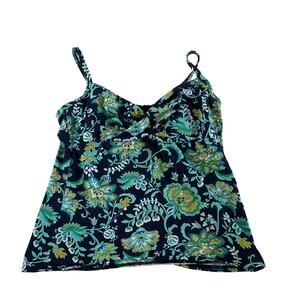 Lands End Blue Floral Paisley Underwire Tankini Top Sz 10